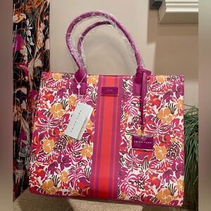 Trina Turk Extra Large Women's Pink Floral Tote Bag with crossbody strap